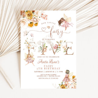 Fairy Butterfly Magical Wildflower 5th Birthday Invitation