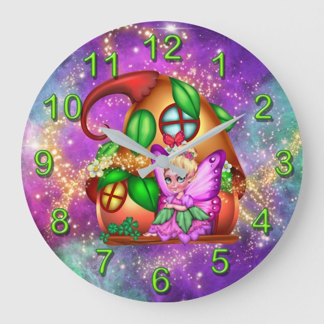 Fairy butterfly wings house stardust magic large clock (Front)