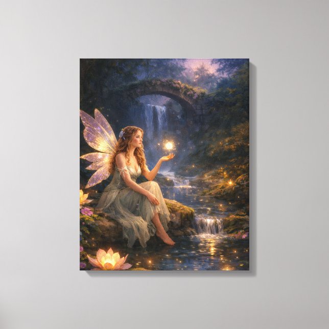 Fairy by the glowing stream canvas print (Front)