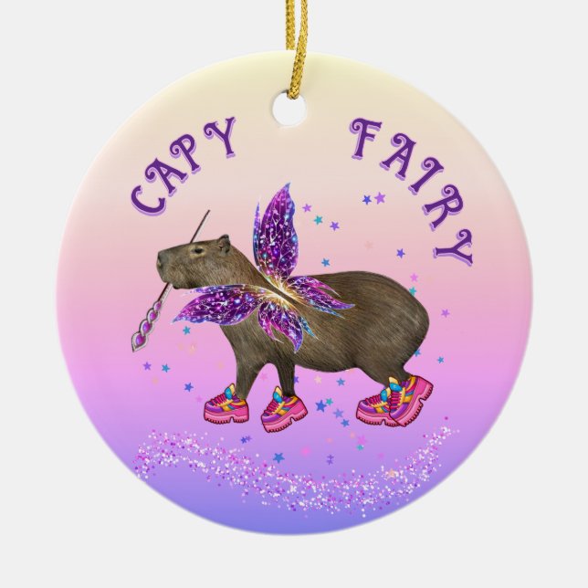 Fairy Capybara Magic Ceramic Tree Decoration (Front)