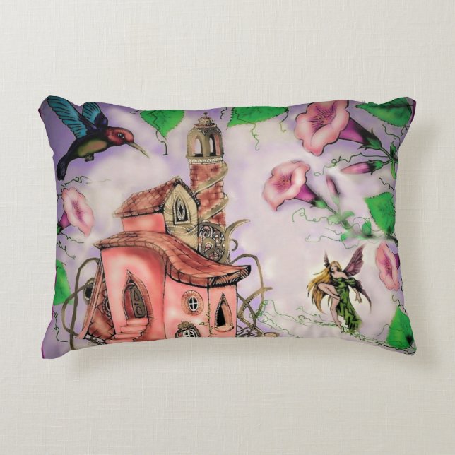Fairy Castle with Hummingbird   Decorative Cushion (Front)