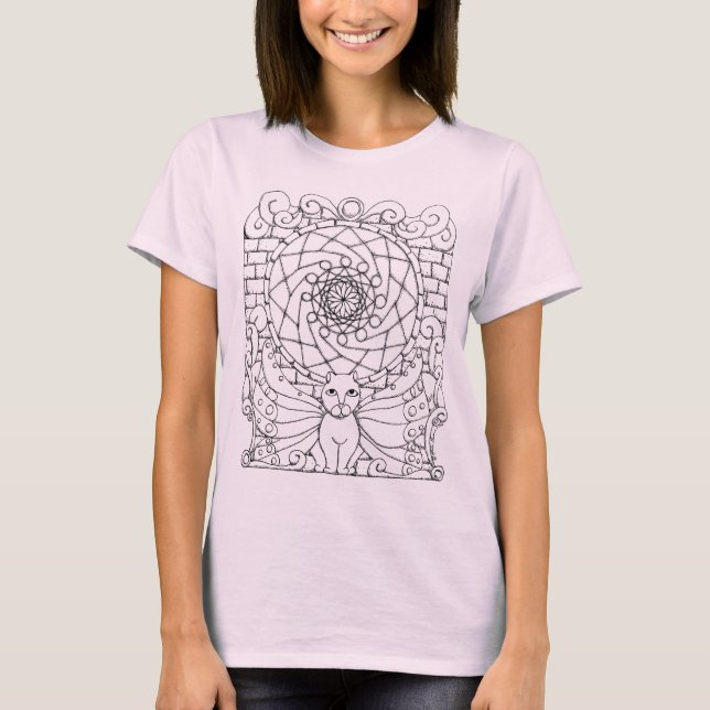 Fairy Cat and Rose Window T-Shirt (Front)