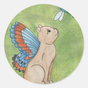 Fairy Cat With Dragonfly Classic Round Sticker