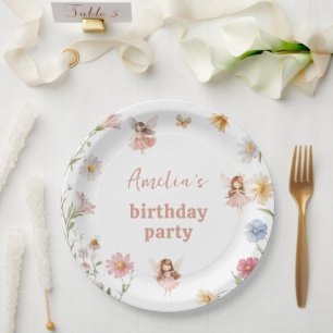 Fairy Colourful Widflower Girls 1st Birthday Paper Plate