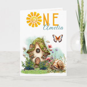 Fairy Cottage Woodland First Birthday Card