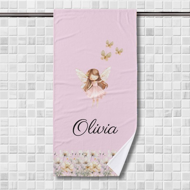 Fairy Cute Garden Enchanted Personalised Name Girl Bath Towel (Creator Uploaded)
