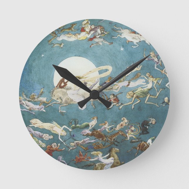 Fairy Dance Around The Moon Round Clock (Front)