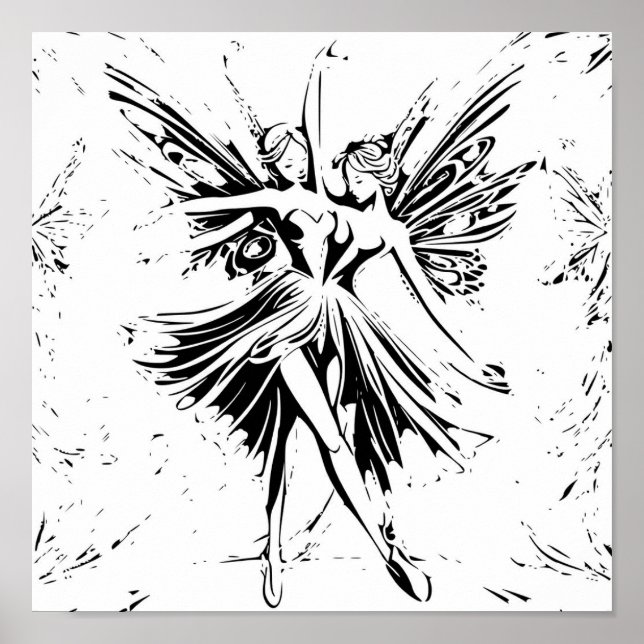 Fairy Dance Black and White Drawing Poster (Front)