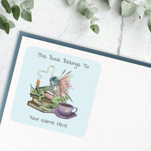 Fairy Dragon Books Tea Friendship Bookplate Square Sticker (Creator Uploaded)