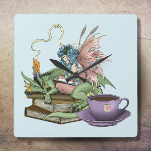Fairy Dragon Books Tea Friendship  Square Wall Clock