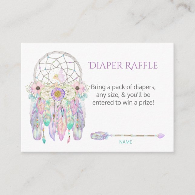 Fairy Dream Catcher Arrow Feathers Diaper Raffle Enclosure Card (Front)