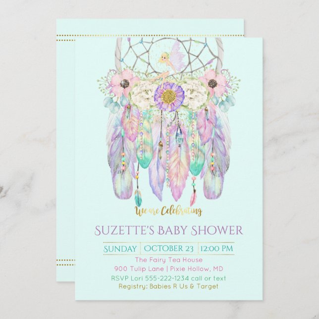 Fairy Dream Catcher Boho Any Colour Paper Invitation (Front/Back)