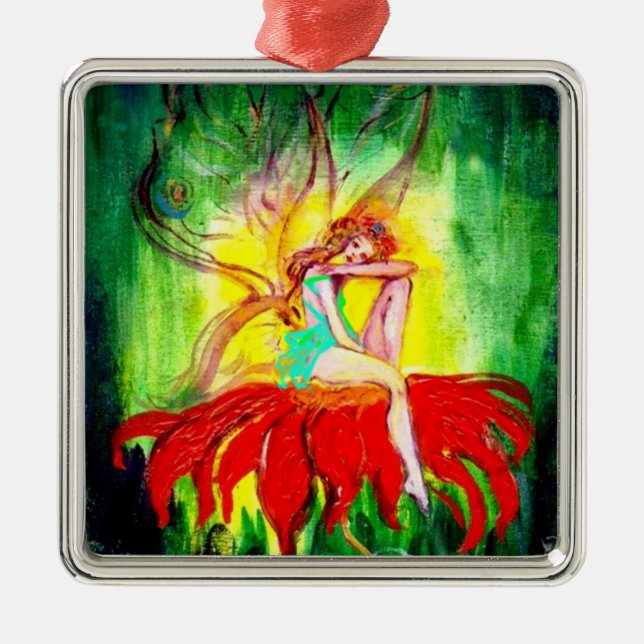 FAIRY DREAMING ON A FLOWER METAL TREE DECORATION (Front)