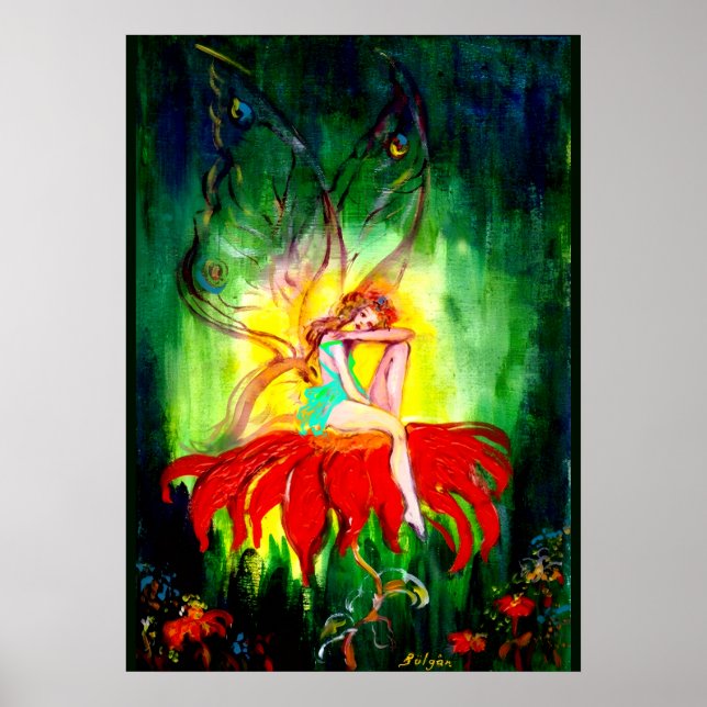 FAIRY DREAMING ON THE FLOWER Fantasy Poster (Front)