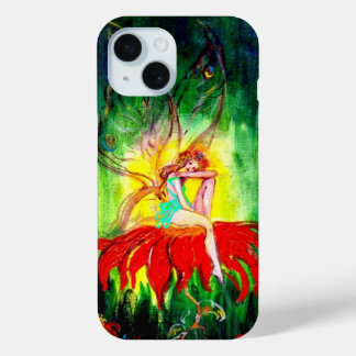 FAIRY DREAMING ON THE RED FLOWER green yellow iPhone 15 Case
