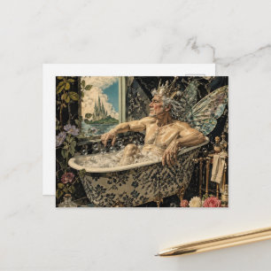 Fairy elder man in the bathtub postcard