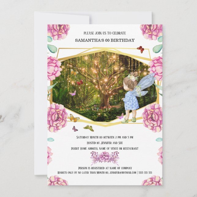 Fairy enchanted firefly garden butterfly girls invitation (Front)