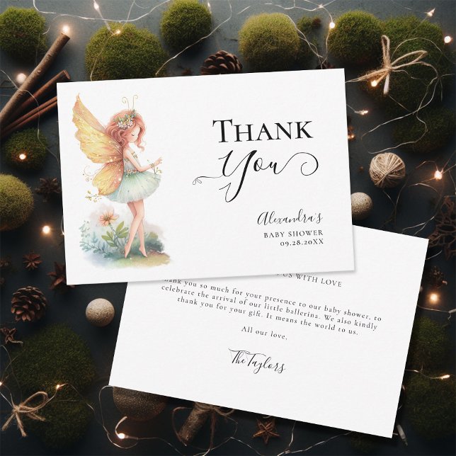 Fairy Enchanted Garden Mushroom Baby Girl Shower Thank You Card (enchanted fairy garden mushroom baby girl shower invitation elegant magical thank you card)