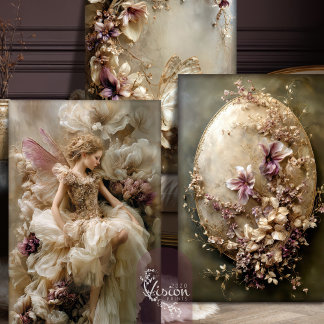 Fairy Ethereal Fantasy Butterfly Botanical Wrapping Paper Sheet