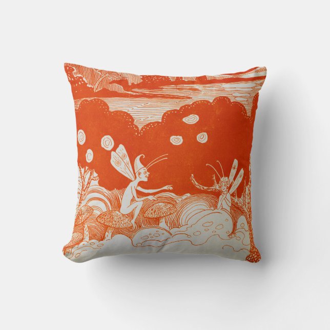 Fairy Fairies Orange Mushrooms Cushion (Front)