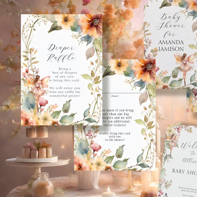 Fairy Fall Floral Daisy Baby Girl Diaper Raffle Enclosure Card (Creator Uploaded)