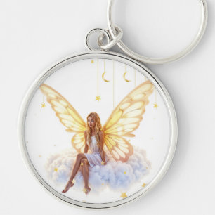 Fairy fantasy blonde girl cloud sitting magical key ring
