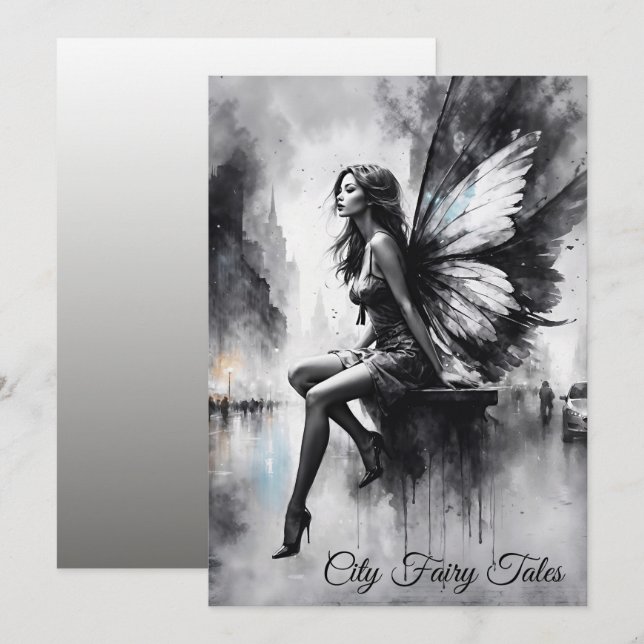 Fairy fantasy rainy night streets dream world invitation (Front/Back)