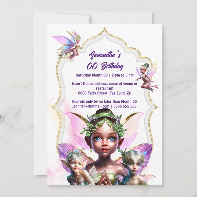 Fairy fantasy whimsical pixie princess pink girls invitation (Front)