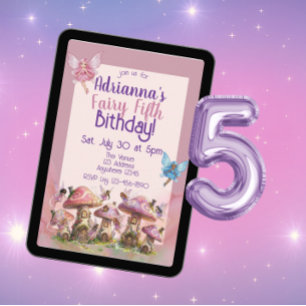 Fairy Fifth, Pink Purple 5th Birthday Invitation