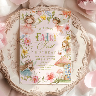 Fairy First 1st Birthday Enchanted garden Invitation