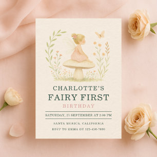 Fairy First 1st Mushroom Birthday Party Invitation