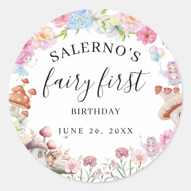Fairy First Birthday 1st Birthday Classic Round Sticker (Front)