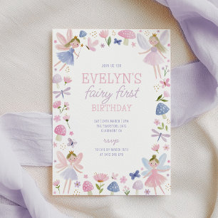Fairy First Birthday 1st Purple Girls  Invitation