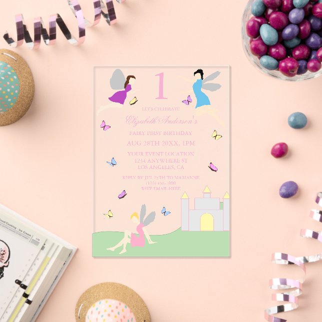 Fairy First Birthday Acrylic Invitations (Insitu (Celebration))