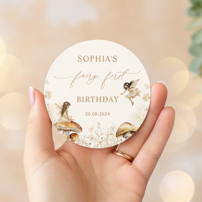 Fairy First Birthday Boho Classic Round Sticker (Creator Uploaded)