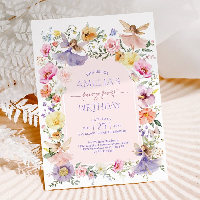 Fairy First Birthday Cute Floral Garden Fairies 1s Invitation (Creator Uploaded)