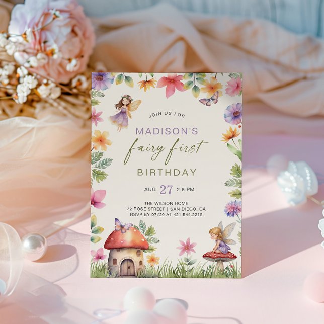 Fairy First Birthday Enchanted Forest Floral Girl  Invitation (Creator Uploaded)
