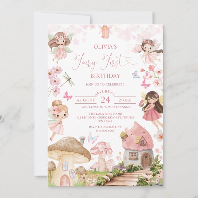 Fairy First Birthday Enchanted forest Invitation (Front)