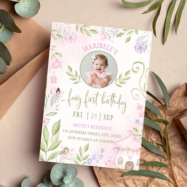 Fairy First Birthday Forest Mushroom Photo Invitation (Creator Uploaded)