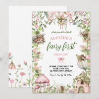 Fairy First Birthday Forest Watercolor Cute Girl