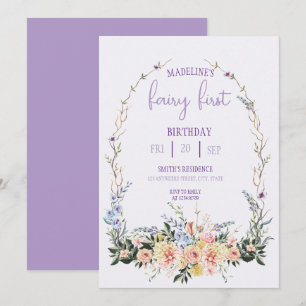 Fairy First  Birthday Forest Watercolor Mushroom  Invitation