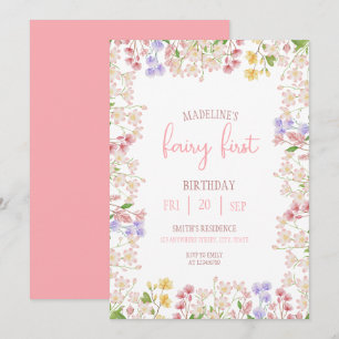 Fairy First Birthday Forest Watercolor Mushroom  Invitation