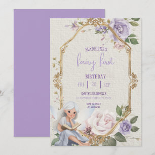 Fairy First  Birthday Forest Watercolor Mushroom  Invitation