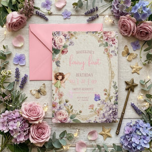 Fairy First Birthday Forest Watercolor Mushroom  Invitation