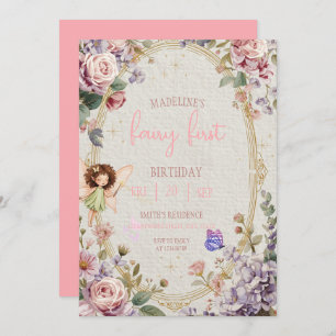 Fairy First Birthday Forest Watercolor Mushroom  Invitation