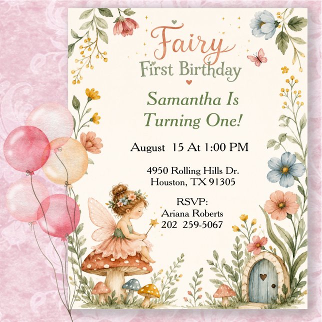 Fairy First Birthday Garden Celebration Invitation (Creator Uploaded)