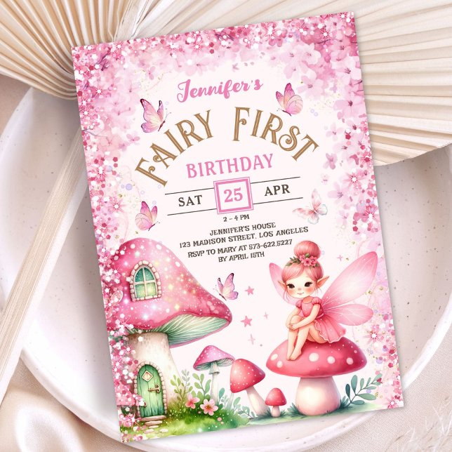 Fairy First Birthday Girls Pink Enchanted Forest  Invitation (Creator Uploaded)