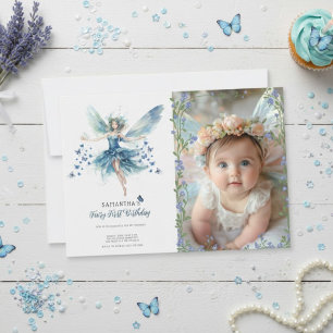 Fairy First Birthday Invitation   Dusty Blue