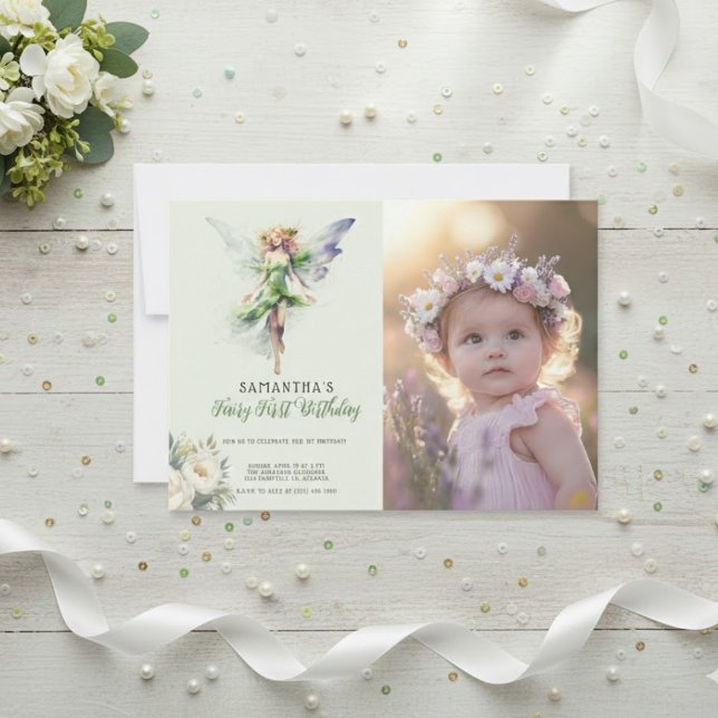 Fairy First Birthday Invitation | Dusty green (Creator Uploaded)