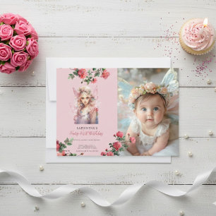 Fairy First Birthday Invitation   Dusty Pink